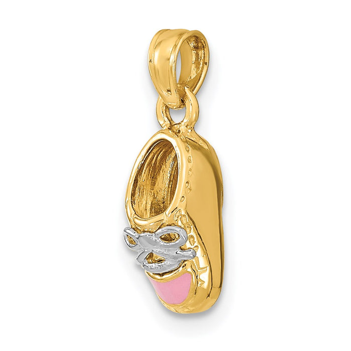 Million Charms 14K Yellow Gold Themed 3-D Pink Enamel Baby Shoe Charm