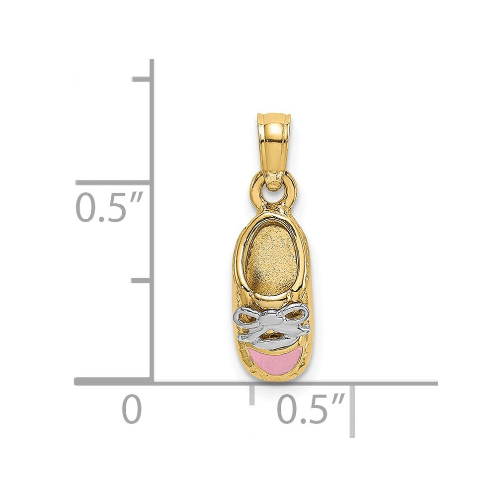 Million Charms 14K Yellow Gold Themed 3-D Pink Enamel Baby Shoe Charm