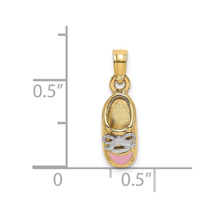 Million Charms 14K Yellow Gold Themed 3-D Pink Enamel Baby Shoe Charm