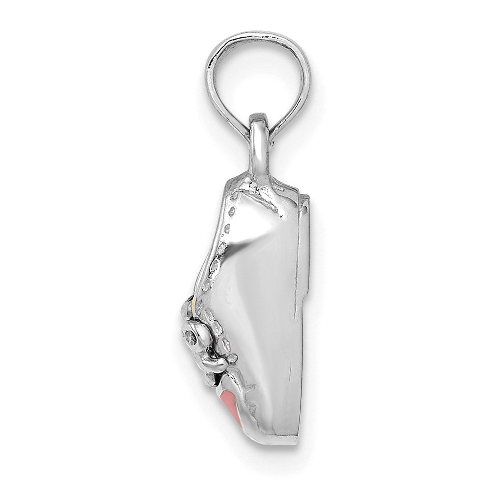 Million Charms 14K White Gold Themed 3-D Pink Enamel Baby Shoe Charm