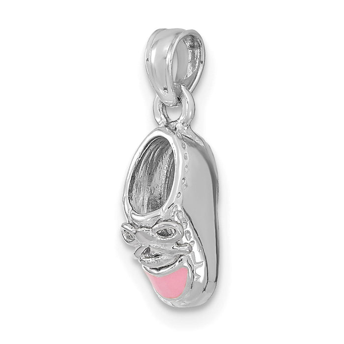 Million Charms 14K White Gold Themed 3-D Pink Enamel Baby Shoe Charm