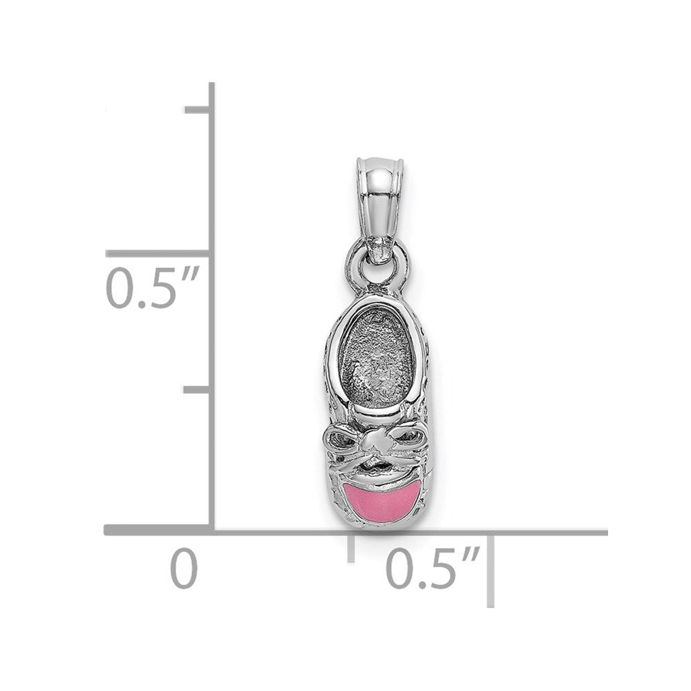 Million Charms 14K White Gold Themed 3-D Pink Enamel Baby Shoe Charm