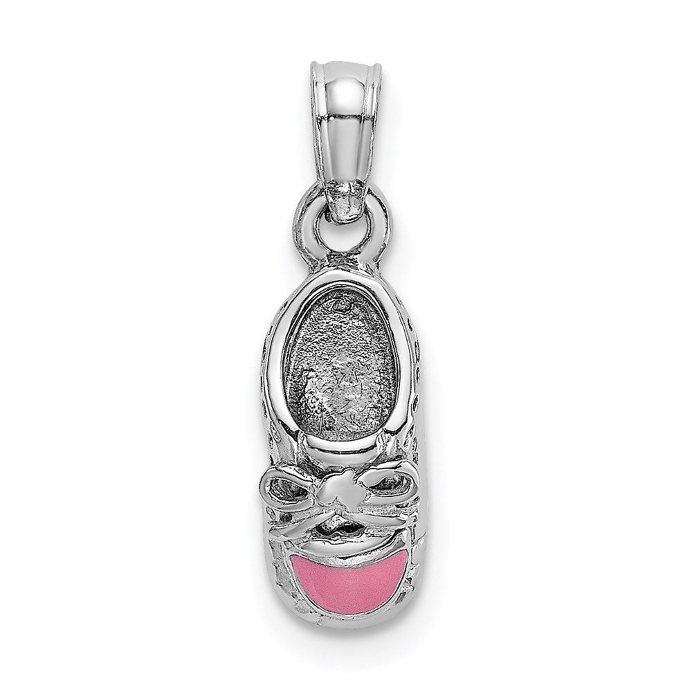 Million Charms 14K White Gold Themed 3-D Pink Enamel Baby Shoe Charm