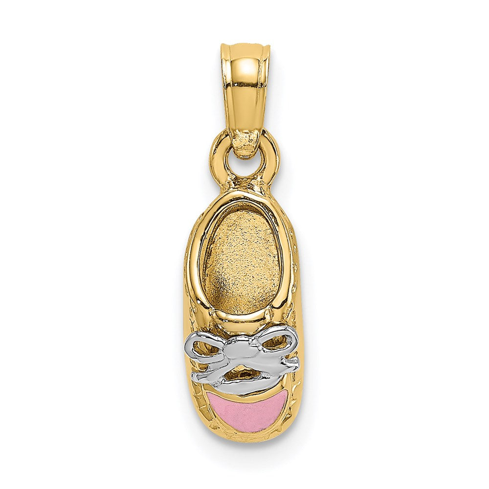 Million Charms 14K Yellow Gold Themed 3-D Pink Enamel Baby Shoe Charm