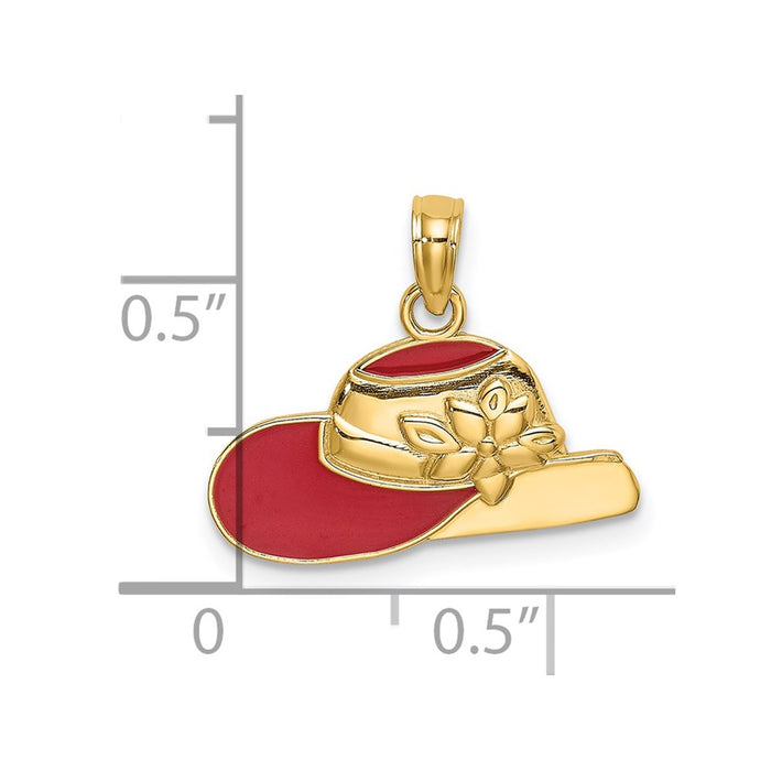 Million Charms 14K Yellow Gold Themed Polished 2-D Red Enamel Hat Charm