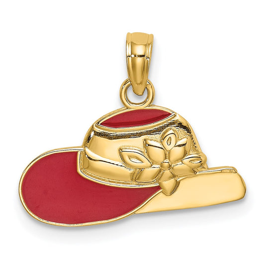 Million Charms 14K Yellow Gold Themed Polished 2-D Red Enamel Hat Charm