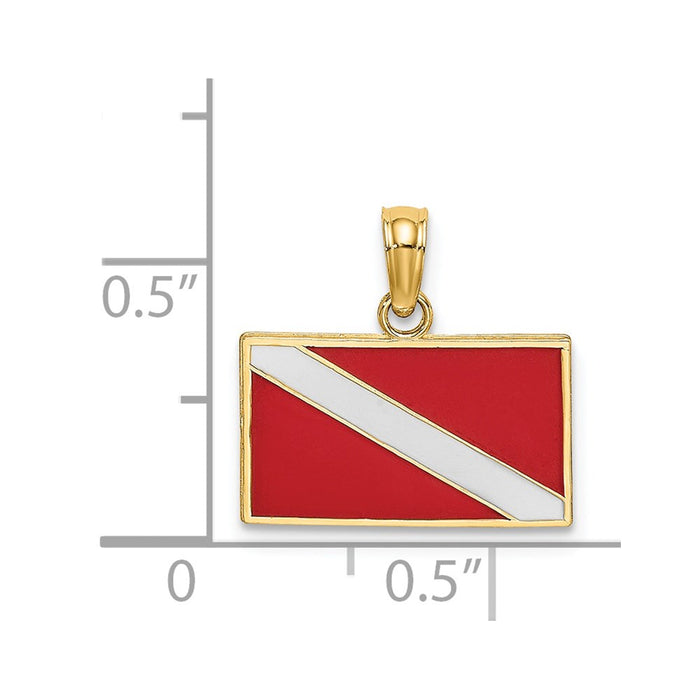 Million Charms 14K Yellow Gold Themed Dive Flag With Red & White Enamel