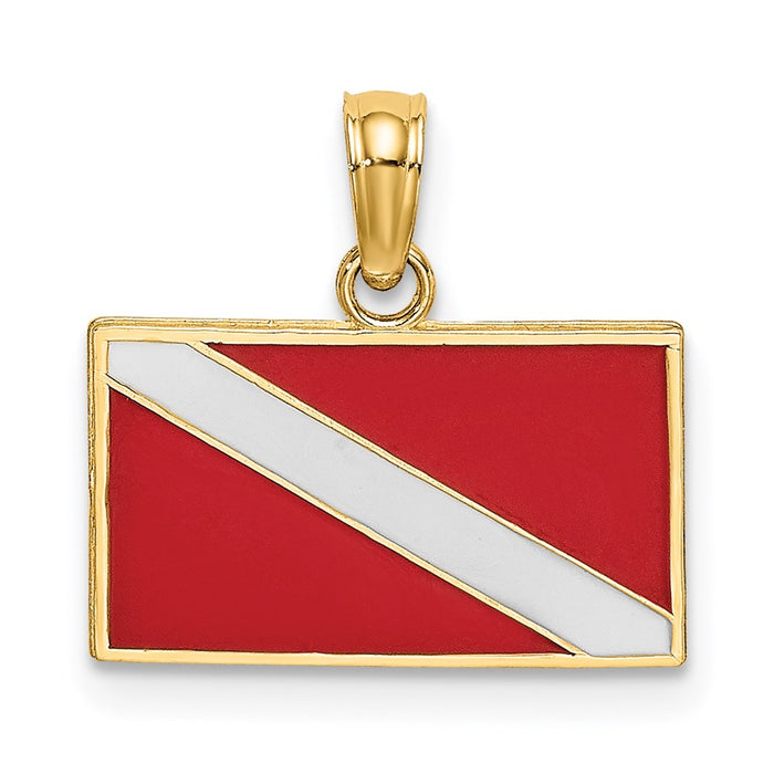 Million Charms 14K Yellow Gold Themed Dive Flag With Red & White Enamel