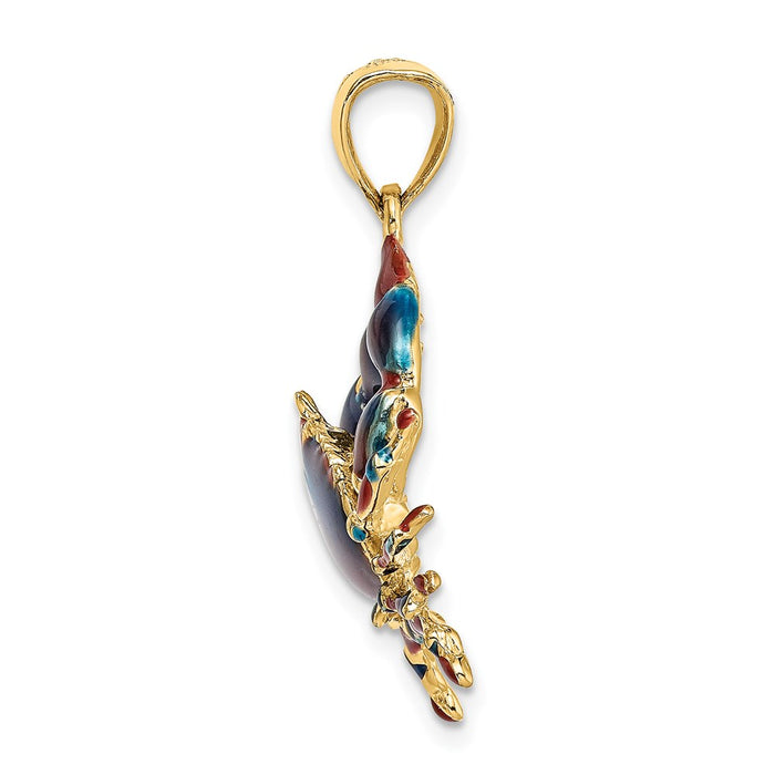 Million Charms 14K Yellow Gold Themed 2-D With Blue Enamel Stone Crab Charm