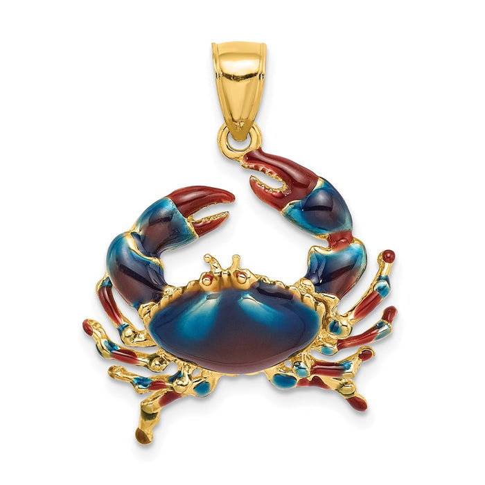 Million Charms 14K Yellow Gold Themed 2-D With Blue Enamel Stone Crab Charm