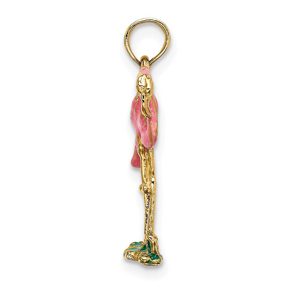 Million Charms 14K Yellow Gold Themed 3-D Pink Enamel Flamingo Charm