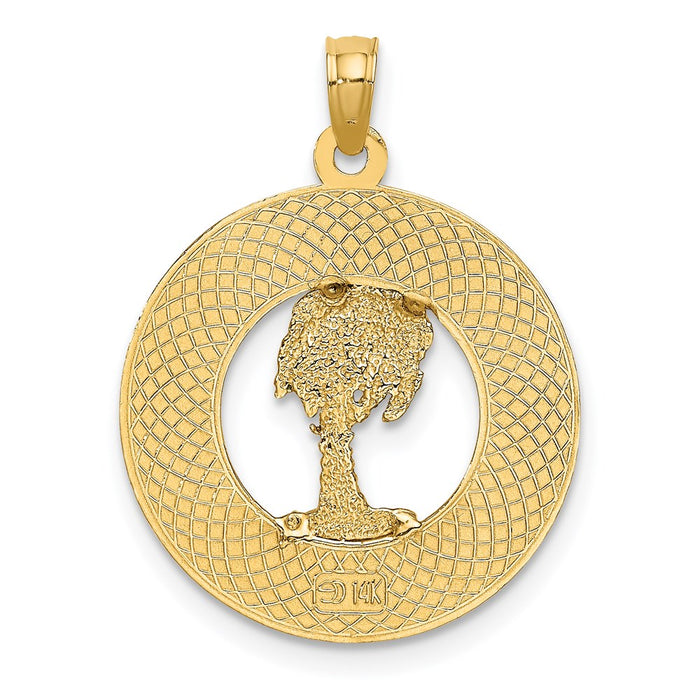 Million Charms 14K Yellow Gold Themed Sanibel On Round Frame With Enamel Palm Tree Charm