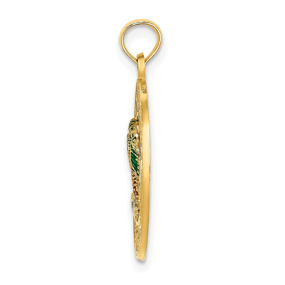 Million Charms 14K Yellow Gold Themed Sanibel Round Frame With Enameled Palm Tree Charm