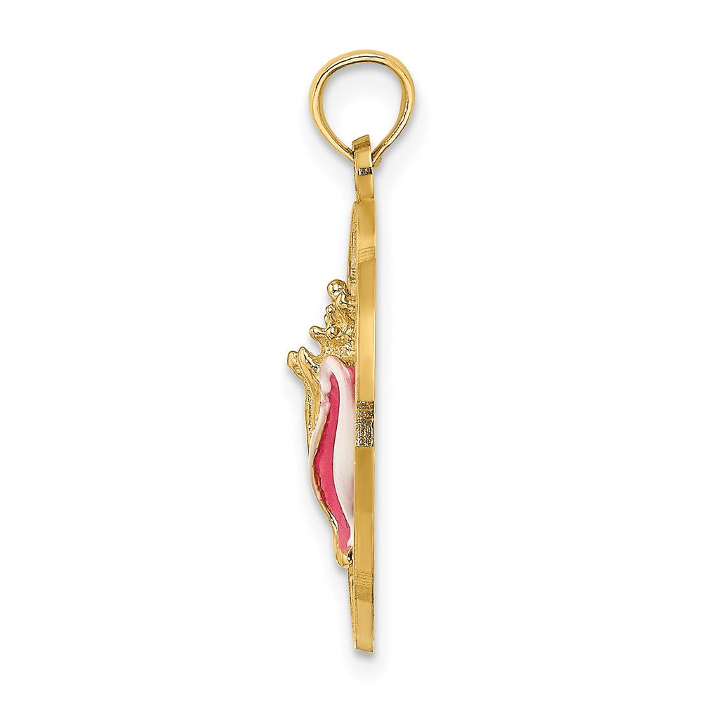 Million Charms 14K Yellow Gold Themed Sanibel Round Frame With Enamel Conch Shell Charm