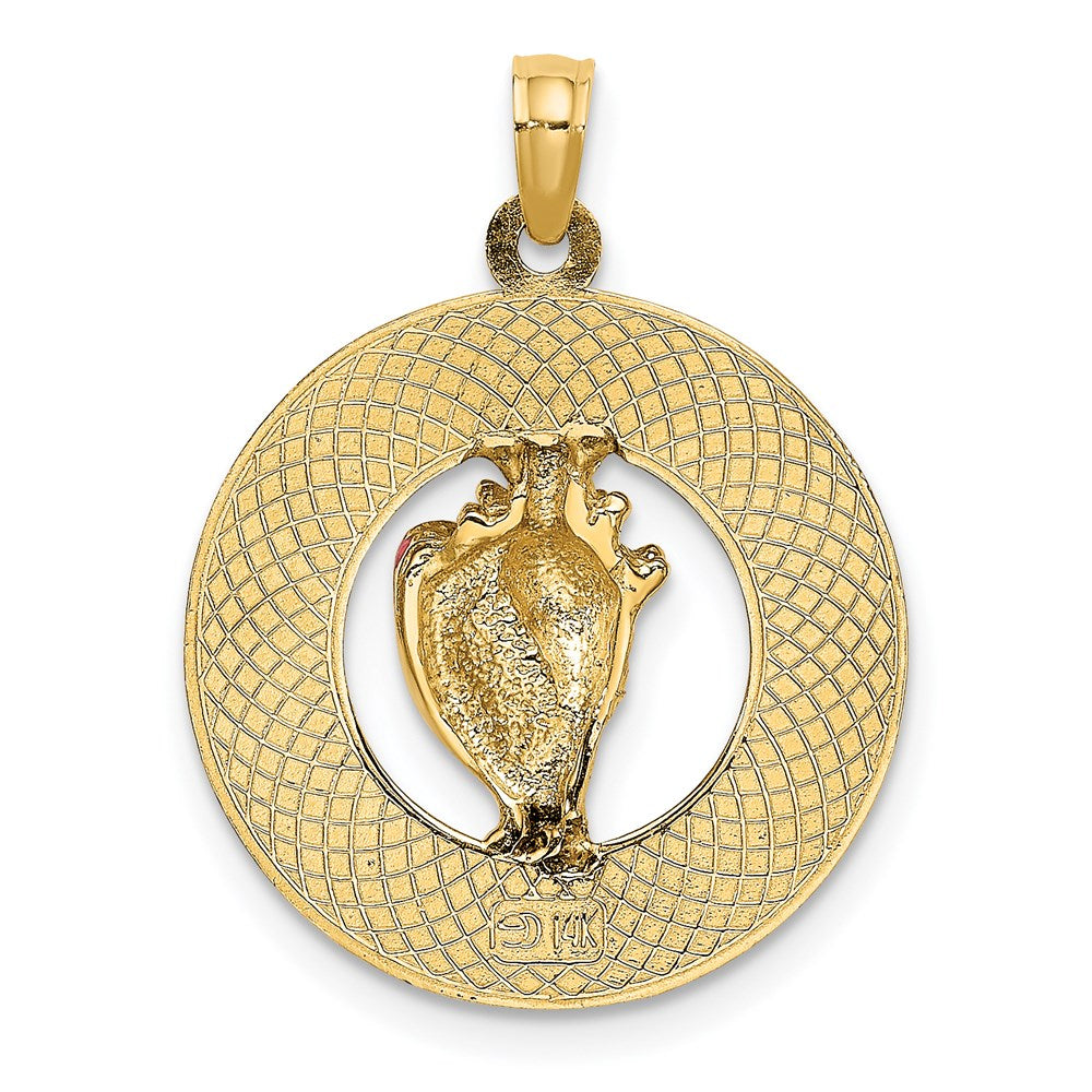 Million Charms 14K Yellow Gold Themed Sanibel Round Frame With Enamel Conch Shell Charm