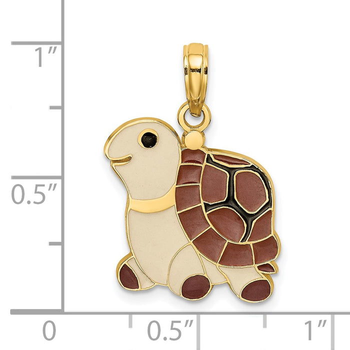 Million Charms 14K Yellow Gold Themed With Brown Enamel Turtle Charm