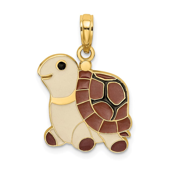 Million Charms 14K Yellow Gold Themed With Brown Enamel Turtle Charm