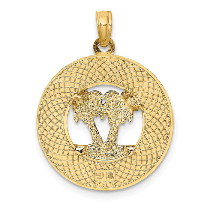 Million Charms 14K Yellow Gold Themed With Enamel Sarasota Round Frame & Palm Tree Charm