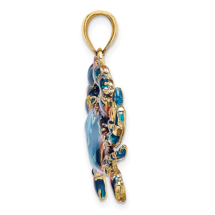 Million Charms 14K Yellow Gold Themed 2-D Blue Enamel Crab Charm