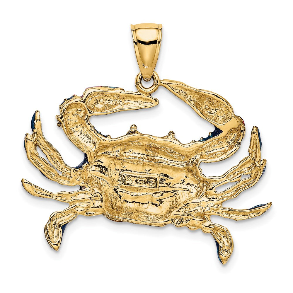 Million Charms 14K Yellow Gold Themed 2-D Blue Enamel Crab Charm