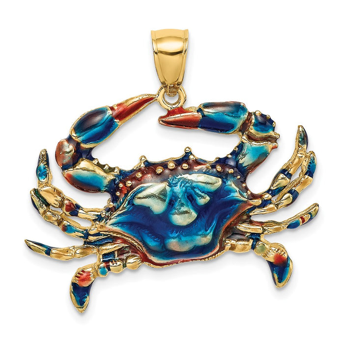 Million Charms 14K Yellow Gold Themed 2-D Blue Enamel Crab Charm