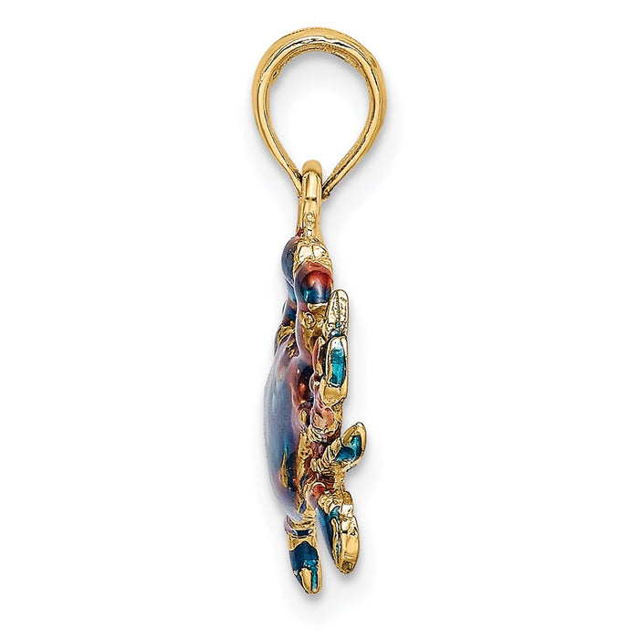 Million Charms 14K Yellow Gold Themed 2-D Blue Enamel Crab Charm
