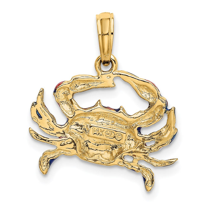 Million Charms 14K Yellow Gold Themed 2-D Blue Enamel Crab Charm