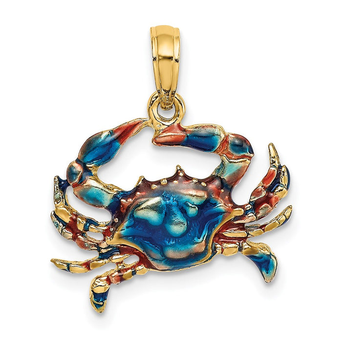 Million Charms 14K Yellow Gold Themed 2-D Blue Enamel Crab Charm