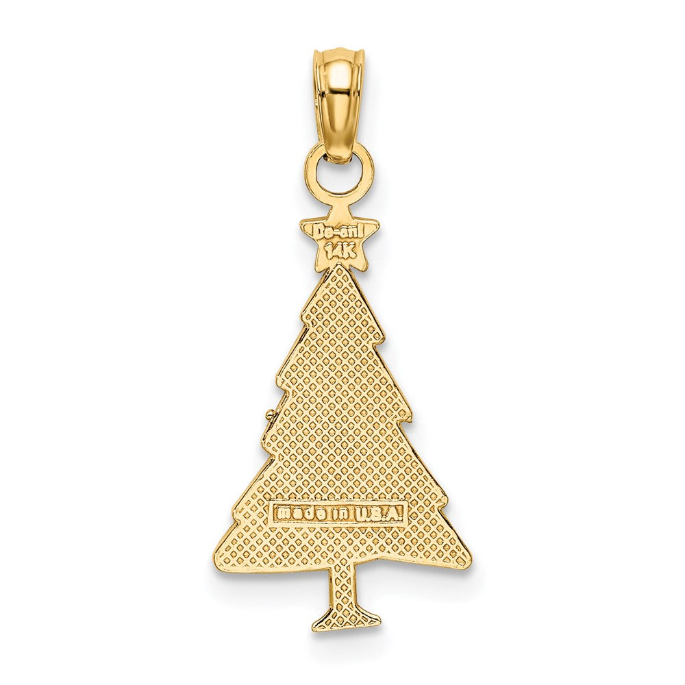 Million Charms 14K Yellow Gold Themed Enamel Green Christmas Tree With Red Star Charm