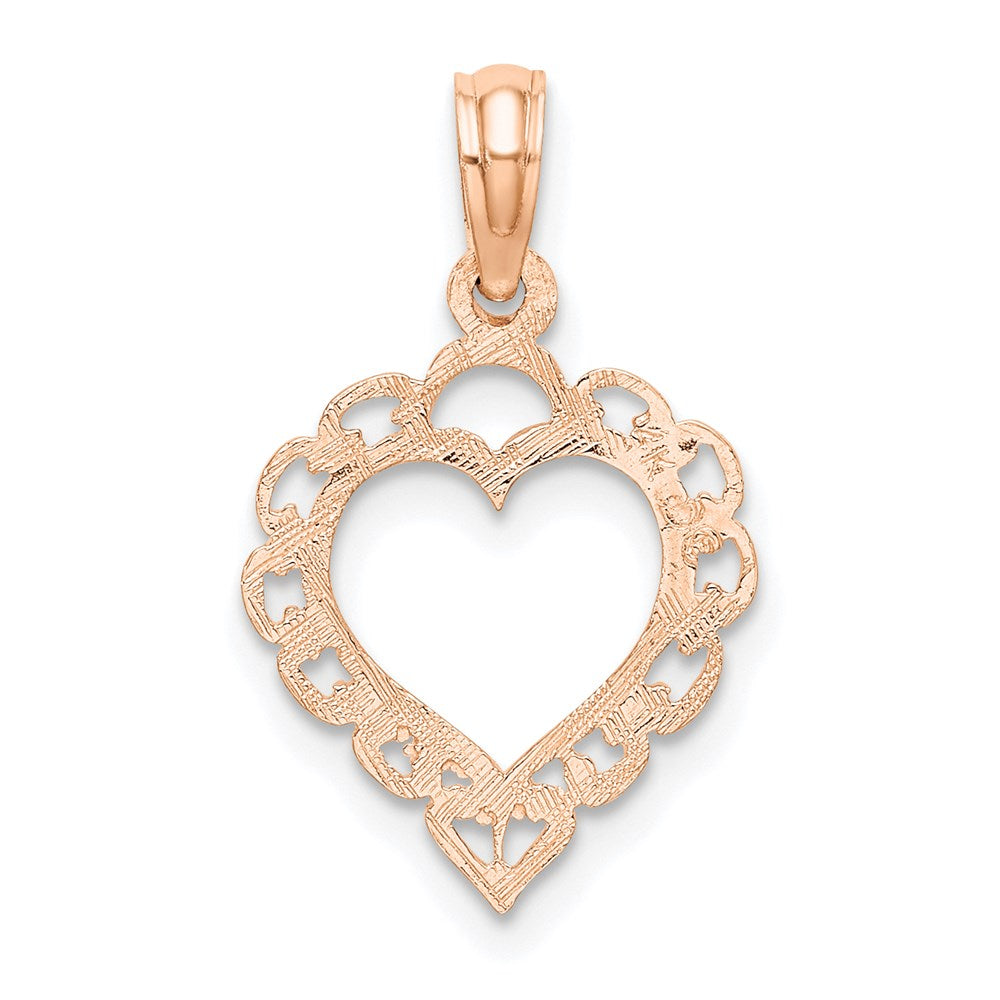 Million Charms 14K Rose Gold Themed Polished Lace Border Heart Pendant