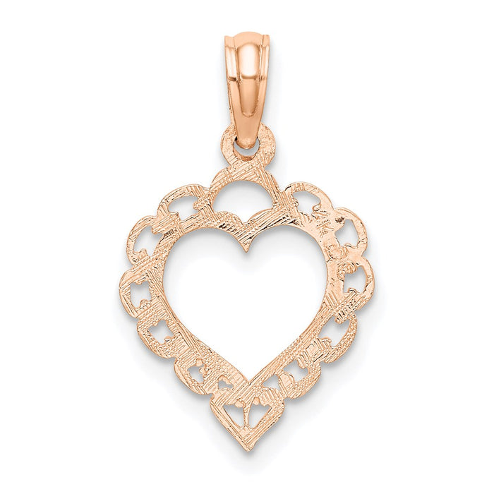 Million Charms 14K Rose Gold Themed Polished Lace Border Heart Pendant