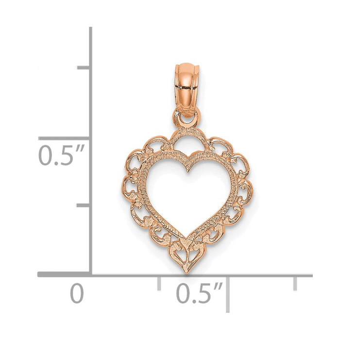 Million Charms 14K Rose Gold Themed Polished Lace Border Heart Pendant