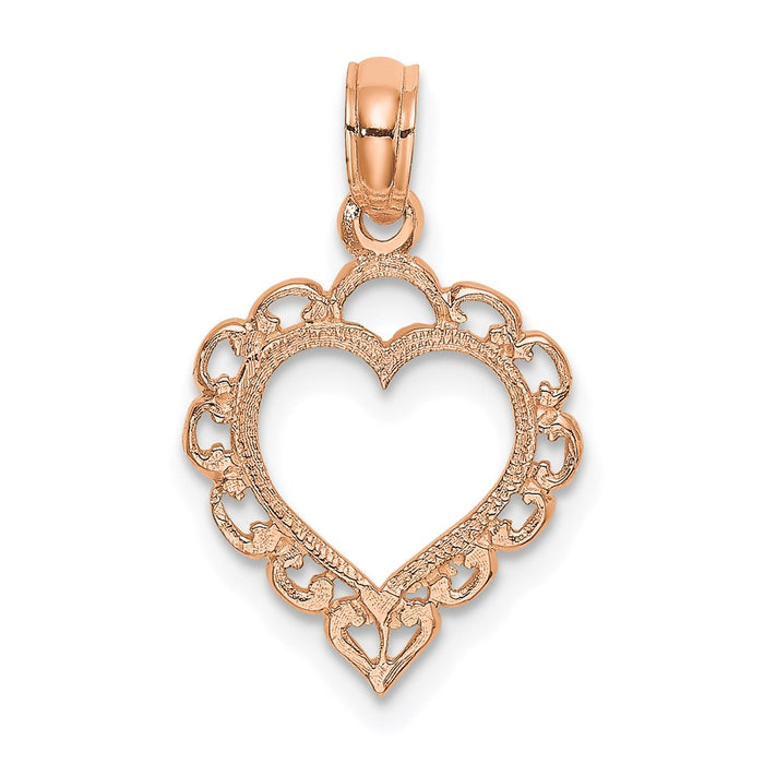 Million Charms 14K Rose Gold Themed Polished Lace Border Heart Pendant