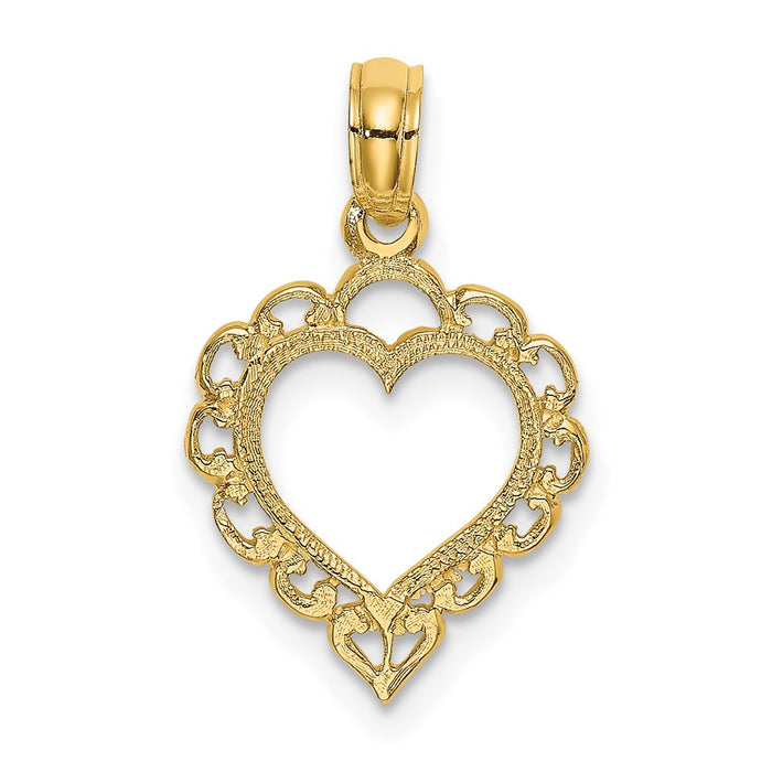 Million Charms 14K Yellow Gold Themed Heart With Lace Trim Charm