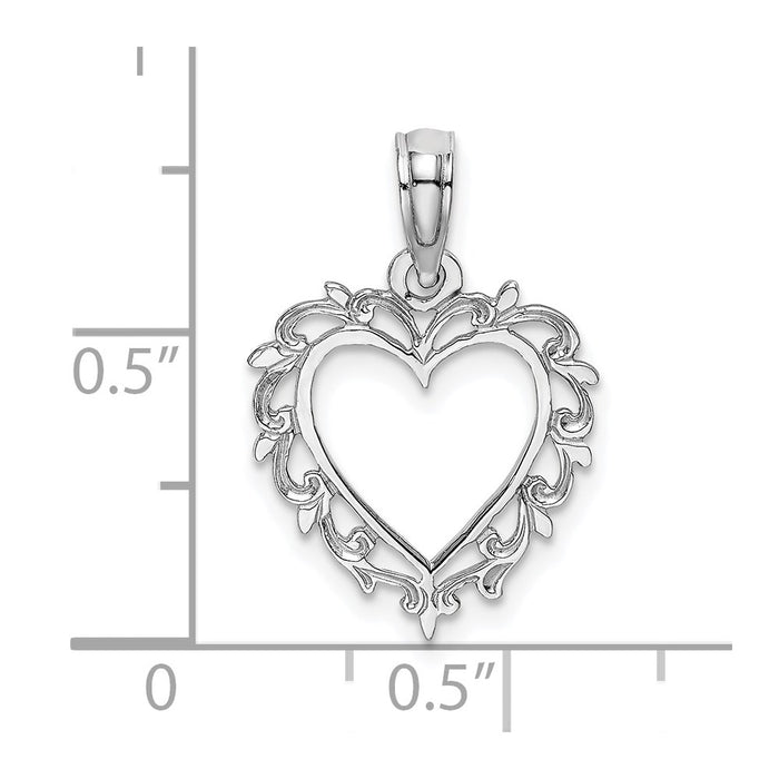 Million Charms 14K White Gold Themed Heart With Lace Trime Charm