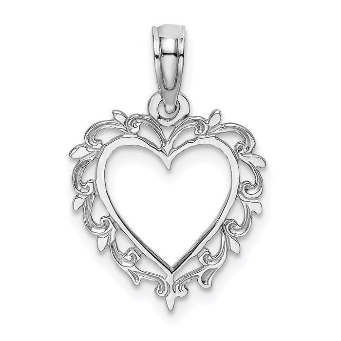 Million Charms 14K White Gold Themed Heart With Lace Trime Charm