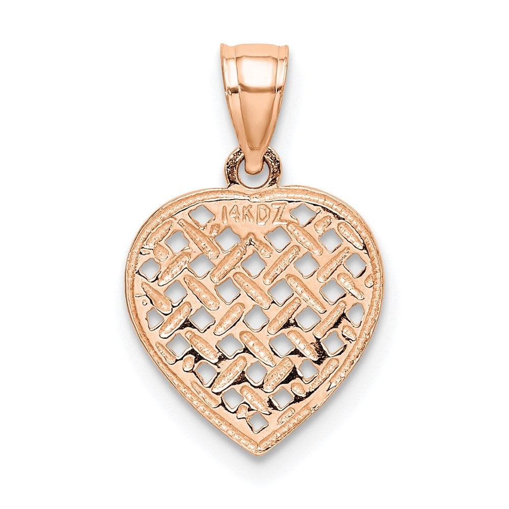Million Charms 14K Rose Gold Themed Polished Cut-Out & Textured Woven Heart Charm