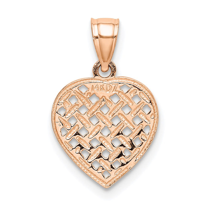 Million Charms 14K Rose Gold Themed Polished Cut-Out & Textured Woven Heart Charm