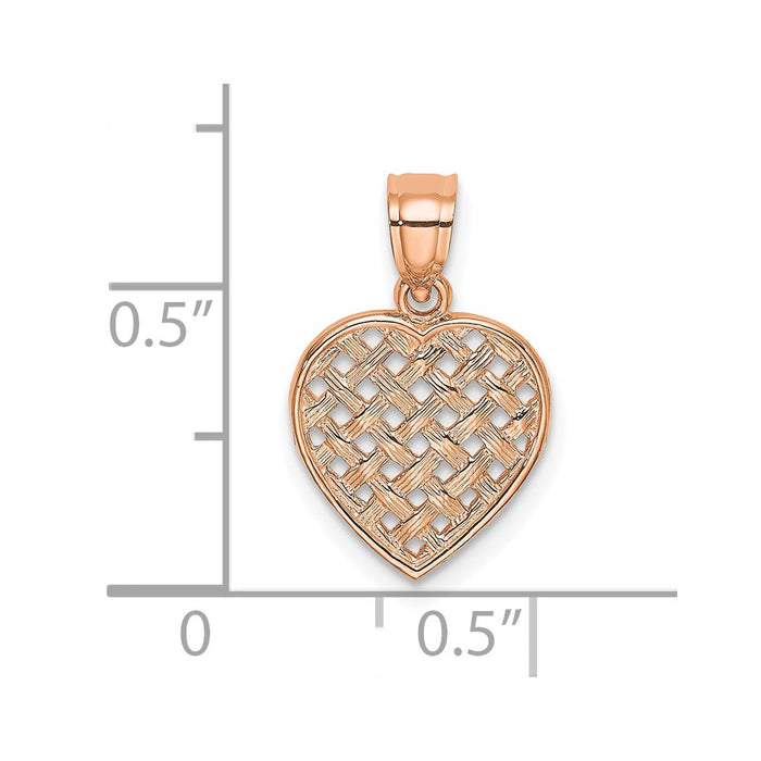 Million Charms 14K Rose Gold Themed Polished Cut-Out & Textured Woven Heart Charm