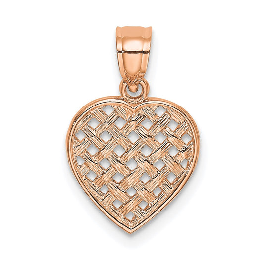 Million Charms 14K Rose Gold Themed Polished Cut-Out & Textured Woven Heart Charm