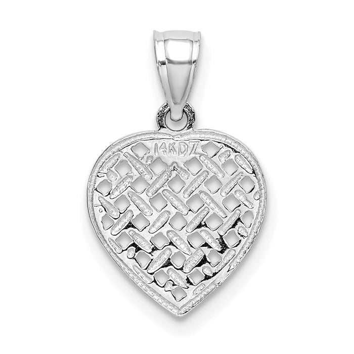 Million Charms 14K White Gold Themed Cut-Out & Textured Woven Heart Charm