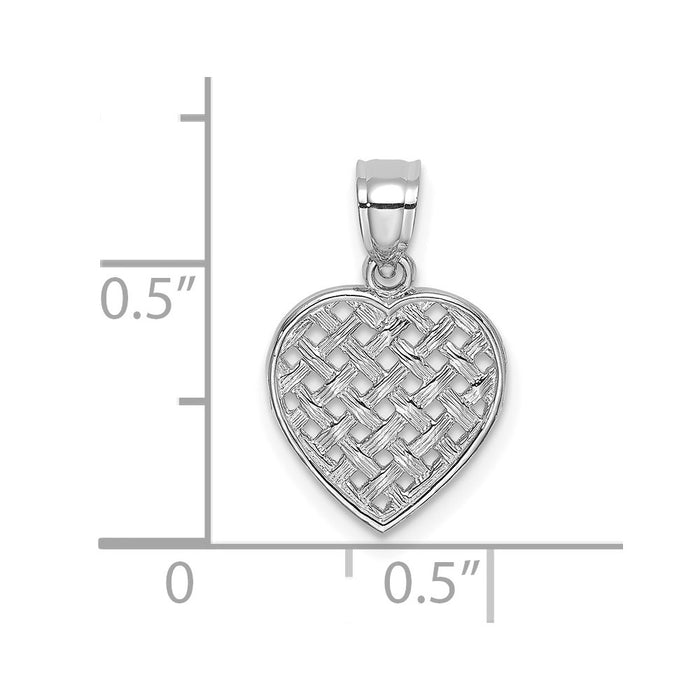 Million Charms 14K White Gold Themed Cut-Out & Textured Woven Heart Charm