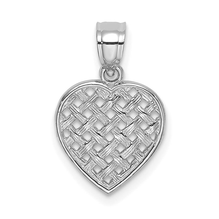 Million Charms 14K White Gold Themed Cut-Out & Textured Woven Heart Charm