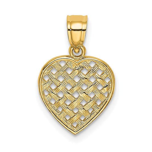 Million Charms 14K Yellow Gold Themed Cut-Out & Textured Woven Heart Charm