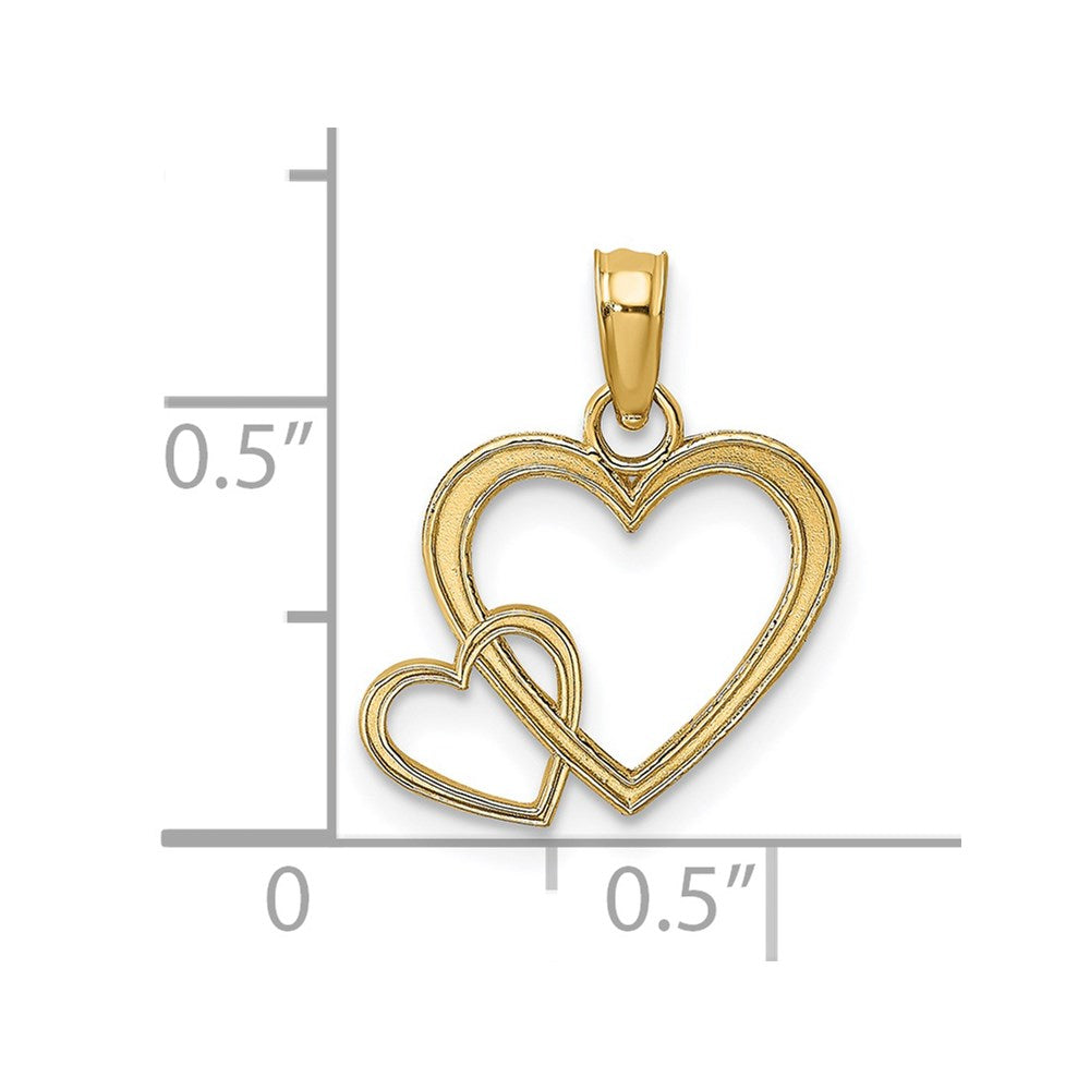 Million Charms 14K Yellow Gold Themed Flat Two Hearts Intertwined Charm