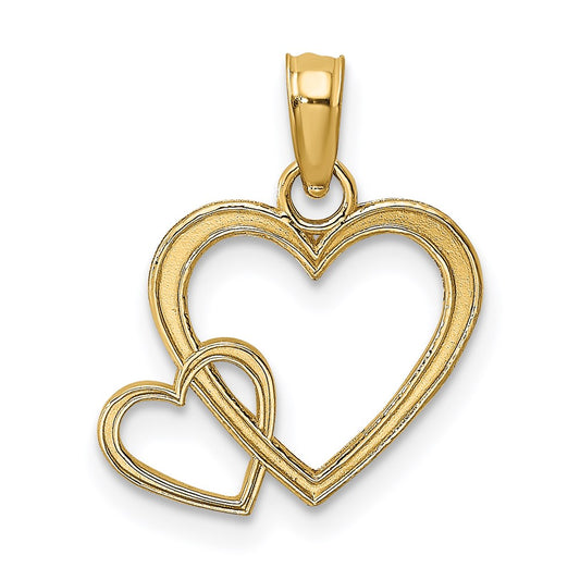 Million Charms 14K Yellow Gold Themed Flat Two Hearts Intertwined Charm