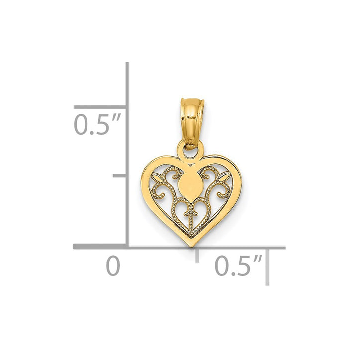 Million Charms 14K Yellow Gold Themed Polished Filigree Heart Pendant