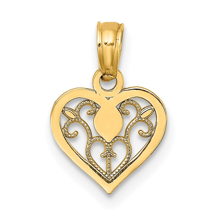 Million Charms 14K Yellow Gold Themed Polished Filigree Heart Pendant