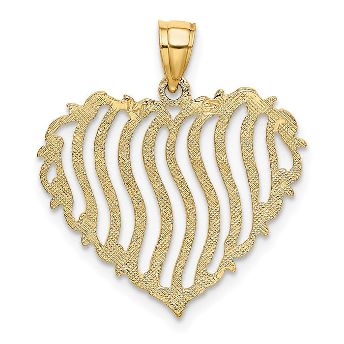 Million Charms 14K Yellow Gold Themed Polished & Engraved Heart Charm