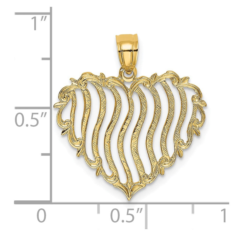 Million Charms 14K Yellow Gold Themed Polished & Engraved Heart Charm